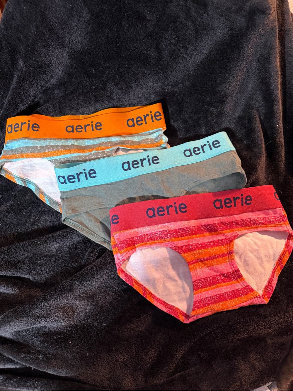 aerie Three-Pack Bikini Briefs in Orange, Blue, and Pink Stripes